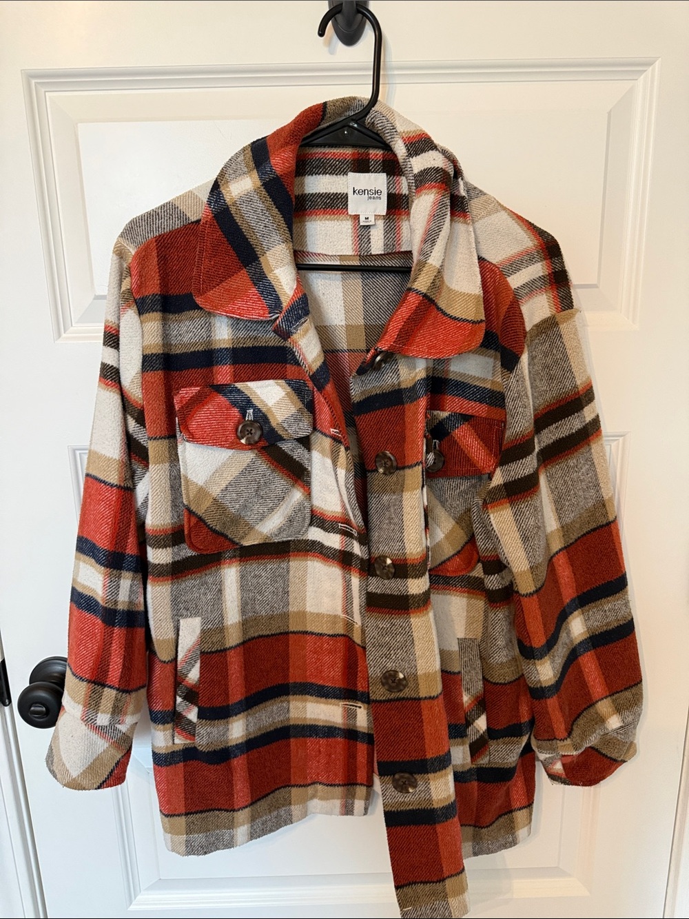kensie Orange Navy Plaid Shacket